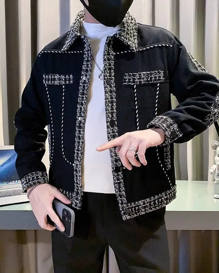 Men's Turn-Down Collar Patchwork Jacket