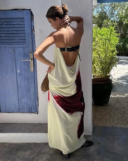 Women's Floral Off-Shoulder Strapless Backless Maxi Dress – Loose Fit