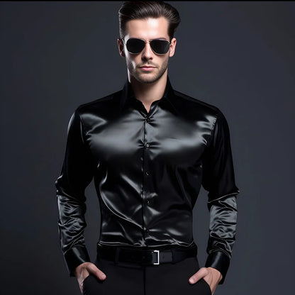 Men's Glossy Button-Up Shirt – Stylish, Slim Fit, Perfect for Formal & Casual Wear