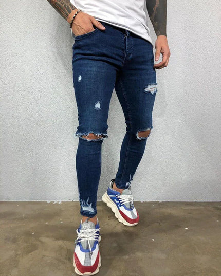 Men's Ripped Skinny Denim Jeans - Casual Style