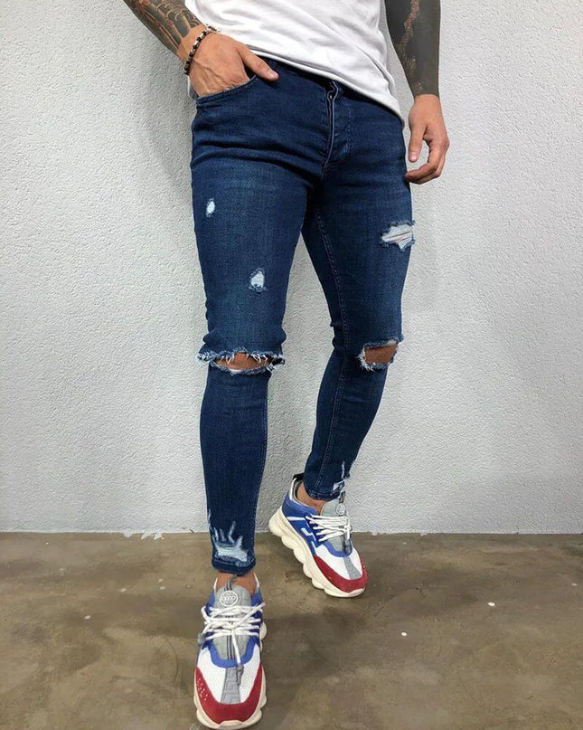 Men's Ripped Skinny Denim Jeans - Casual Style