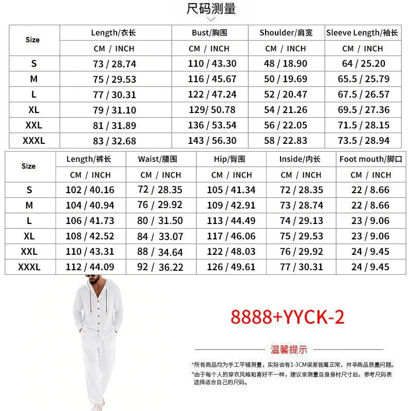 Men's 2-Piece Casual Outfit with Hooded Button-Down Shirt and Long Pants Set