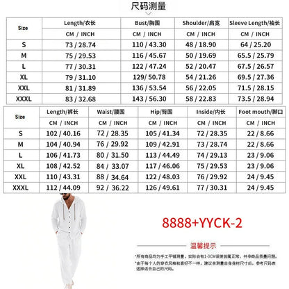 Men's 2-Piece Casual Outfit with Hooded Button-Down Shirt and Long Pants Set