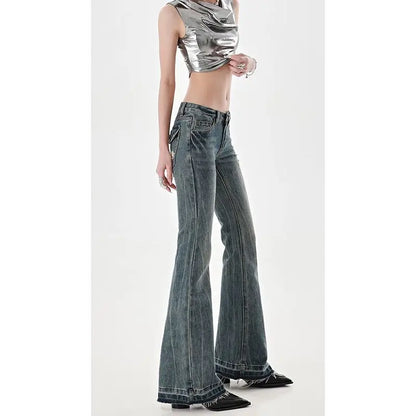 Women's Low Waist Flared Jeans - Slim Fit Micro Flare Pants for a Stylish Look