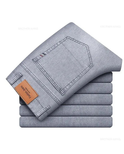 Straight Stretch Denim Men's High-Waist Jeans - Various Colors