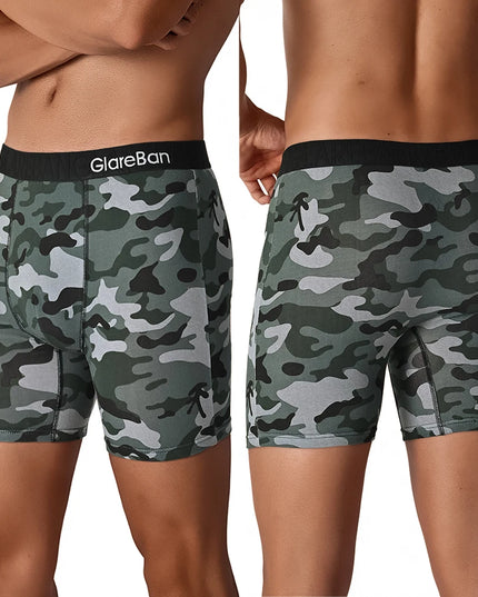 5PCS Men's Mid-Long Camo Cotton Boxer Shorts - Breathable & Comfortable Men's Briefs Se