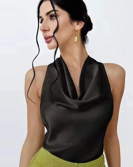Satin Women's Halter Backless Sleeveless Blouse