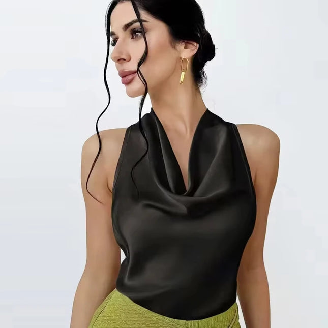 Satin Women's Halter Backless Sleeveless Blouse
