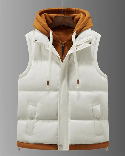 Men's Hooded Vest Jacket - Casual Cotton - Lined Sleeveless Jacket