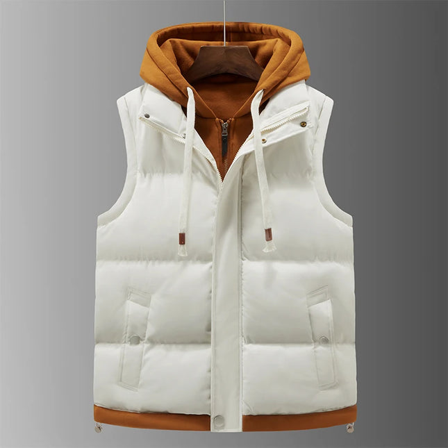 Men's Hooded Vest Jacket - Casual Cotton - Lined Sleeveless Jacket