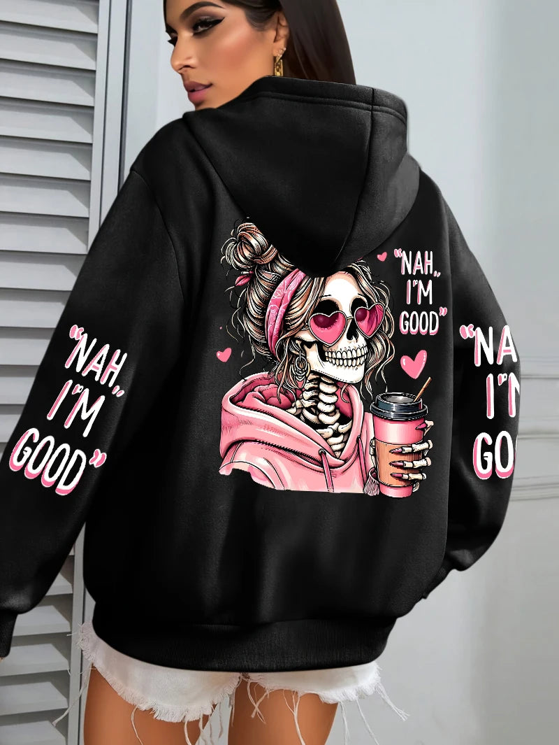 Women's "Expensive Talks Back" Printed Hoodie Sweater - Loose Fit