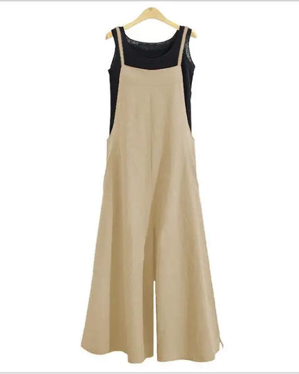 Women’s Wide-Leg Dungaree Pants with Strap - Casual and Loose Fit