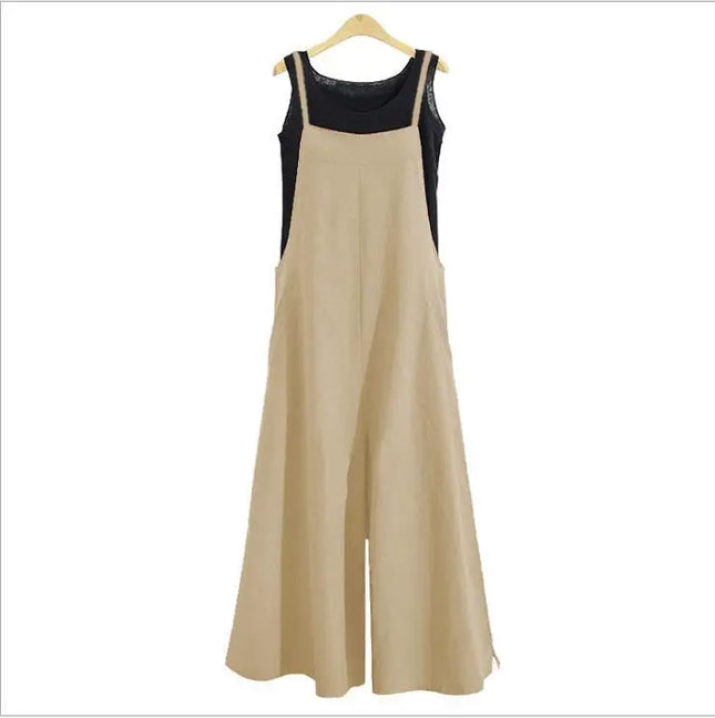 Women’s Wide-Leg Dungaree Pants with Strap - Casual and Loose Fit