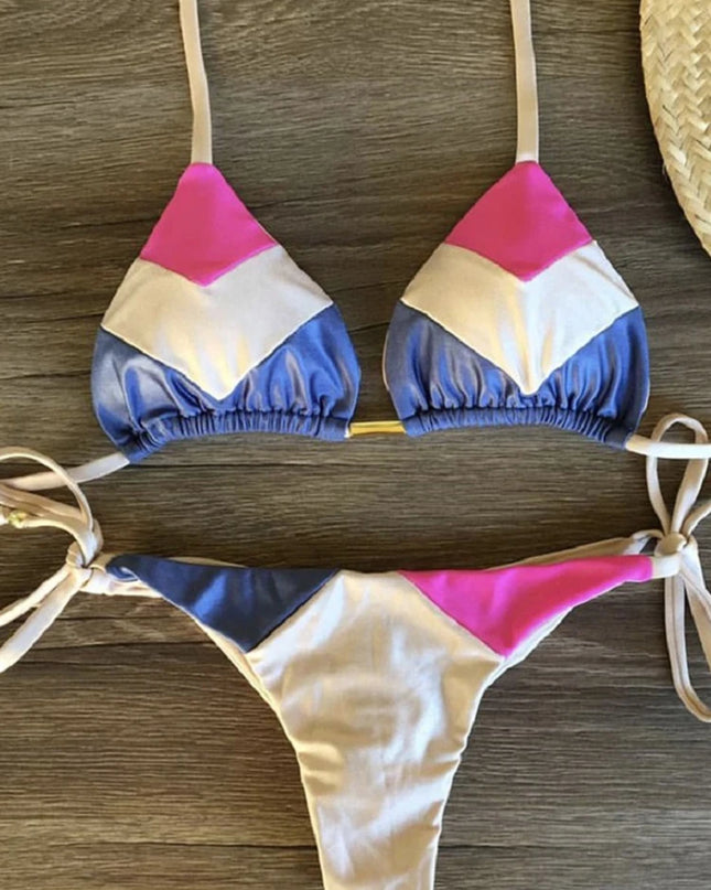 Tropical Plant Print Push-Up Micro Bikini with Thong Style Strings for Women