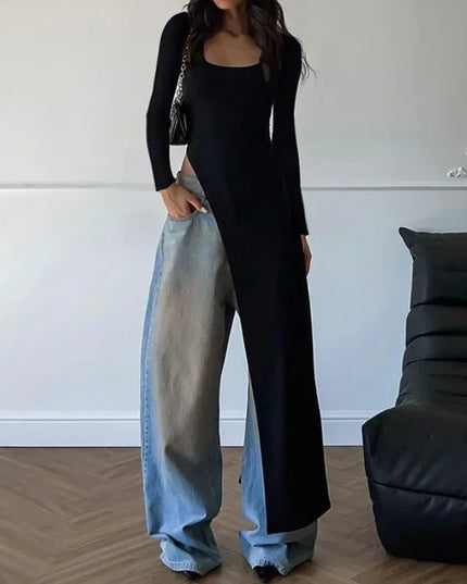 Women’s Classic U-Neck Skinny Sweater Dress with Side Slits