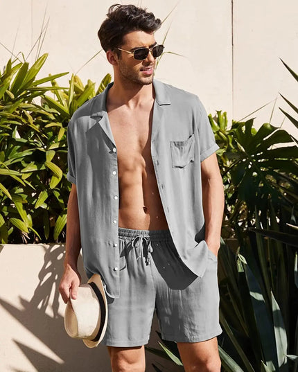 Men's Cotton Two-Piece Shirt and Shorts Set