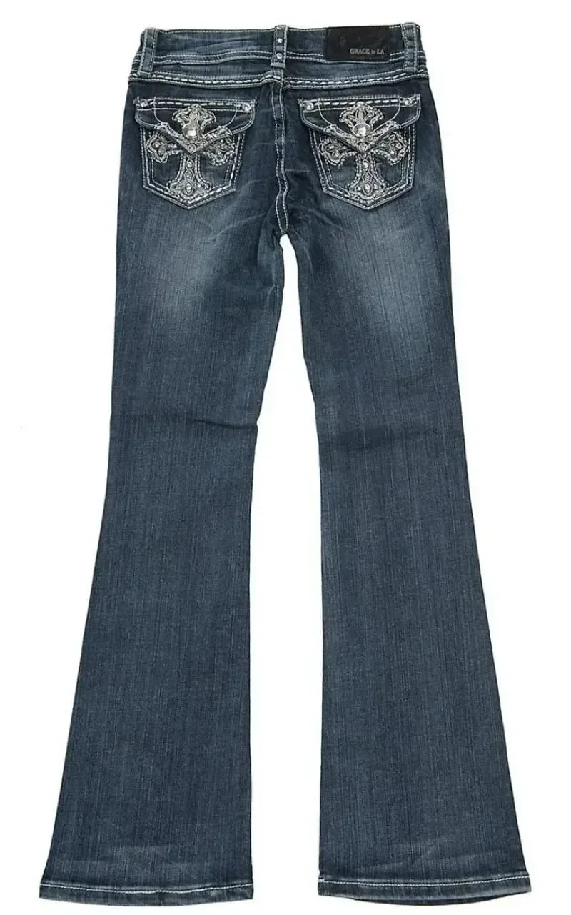 Stylish Women's High-Waisted Embroidered Jeans - Trendy & Comfortable Fit