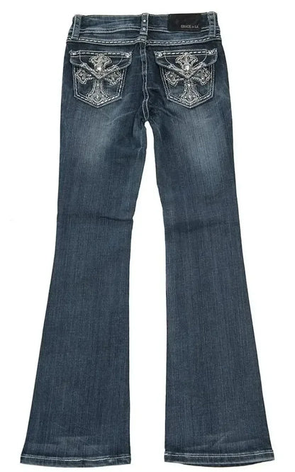 Stylish Women's High-Waisted Embroidered Jeans - Trendy & Comfortable Fit