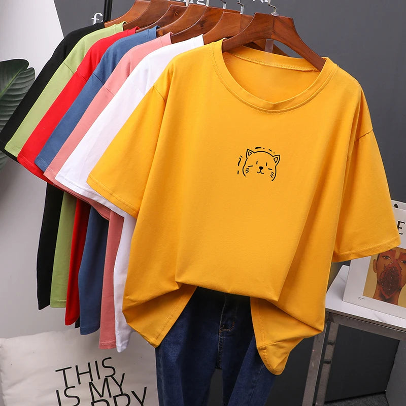 Women's Oversized Cotton T-Shirt - Soft Loose Casual Tee by Hirsionsan