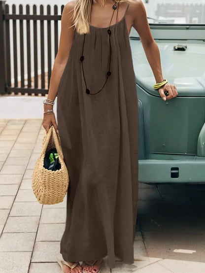Women's Loose Fit Long Casual Dress with Strap Detailing