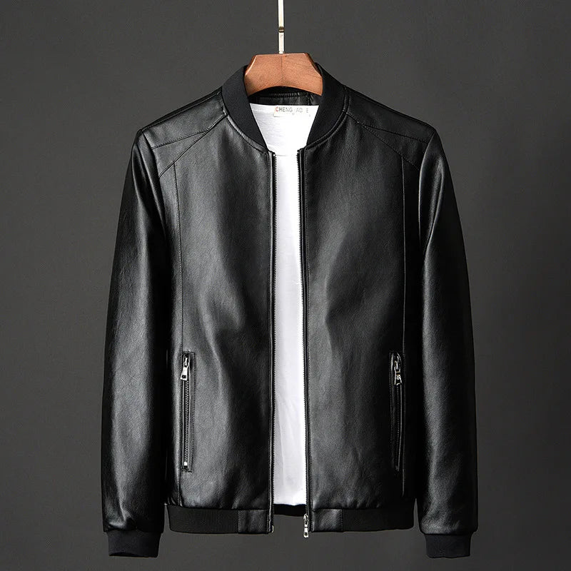 Men's Leather PU Jacket - Casual Vintage Zipper Coat for Men