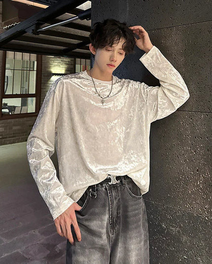 Men's Vintage Velvet Long Sleeve Crew Neck Sweater