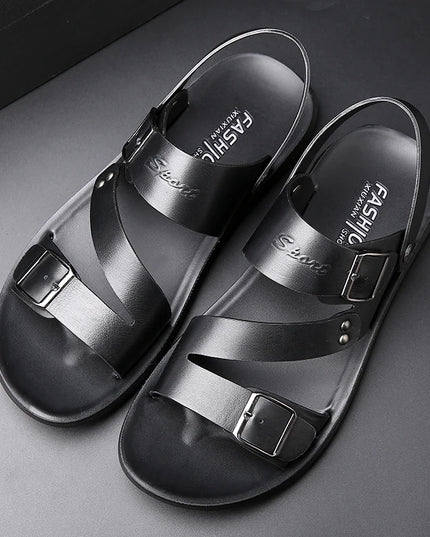 Men's Casual Faux Leather Sandals - Non-Slip, Breathable Roman Slippers