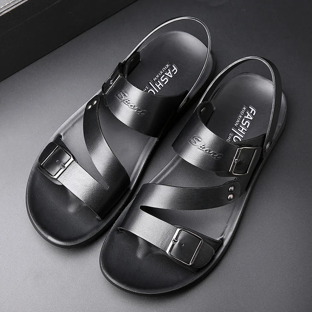 Men's Casual Faux Leather Sandals - Non-Slip, Breathable Roman Slippers