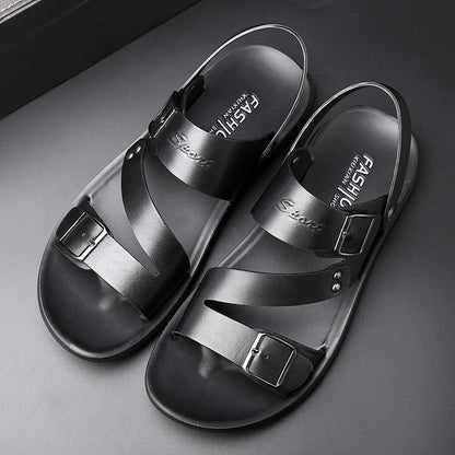 Men's Casual Faux Leather Sandals - Non-Slip, Breathable Roman Slippers