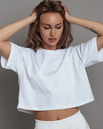 Women's Casual Loose Fit Cotton Cropped T-Shirt