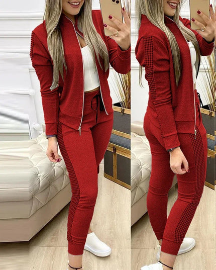 Women's Two-Piece Sequin Zipper Jacket and Sweatpants Set
