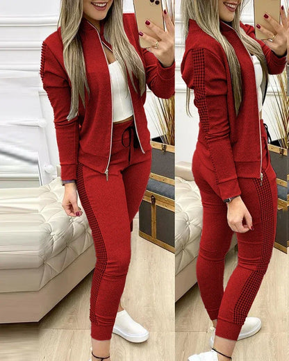 Women's Two-Piece Sequin Zipper Jacket and Sweatpants Set
