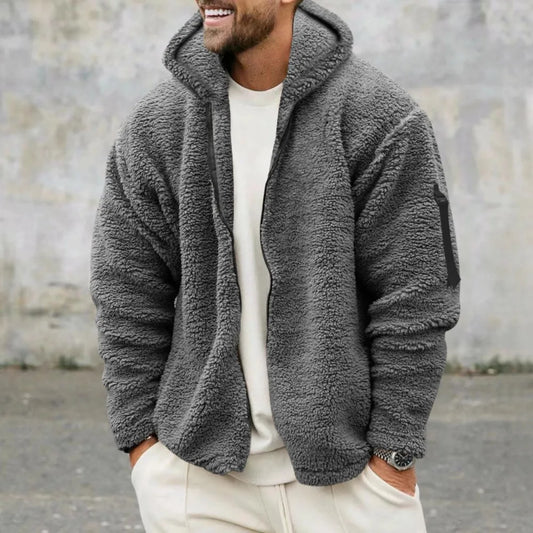 Men's Double-Sided Fleece Warm Hoodie Jacket - Loose Fit 