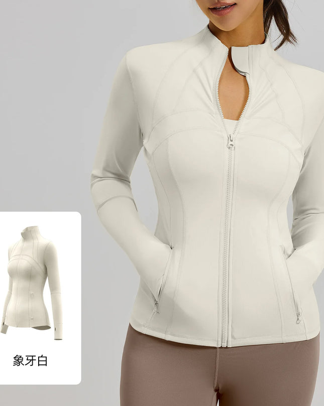 Women's Quick Dry Stand Collar Fitness Jacket - Slim Fit with Zipper Pocket