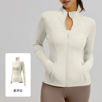 Women's Quick Dry Stand Collar Fitness Jacket - Slim Fit with Zipper Pocket