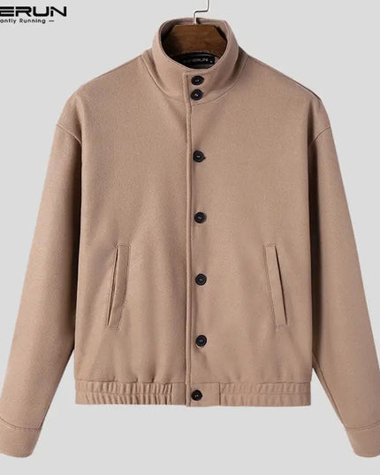 INCERUN Men's Stand Collar Long Sleeve Button-Up Jacket