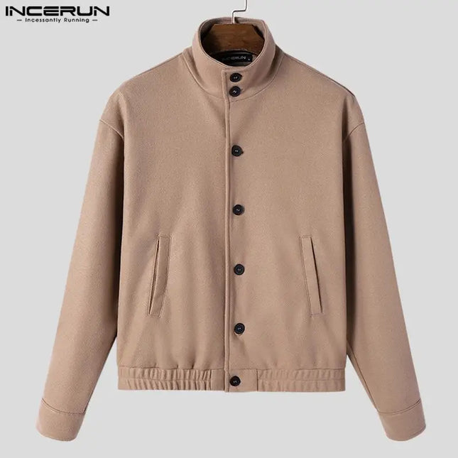 INCERUN Men's Stand Collar Long Sleeve Button-Up Jacket