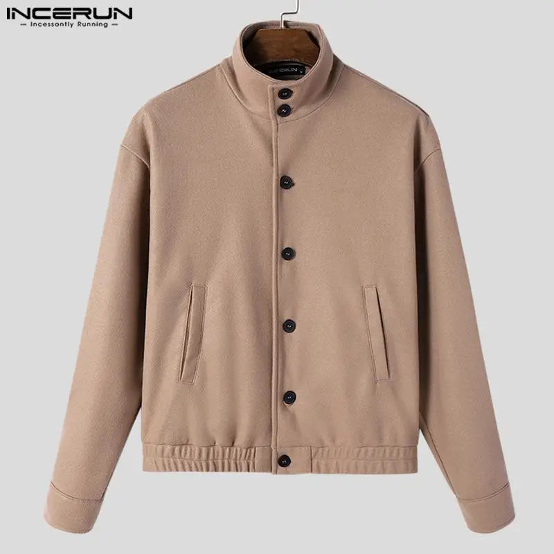 INCERUN Men's Stand Collar Long Sleeve Button-Up Jacket