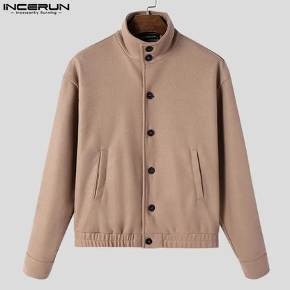 INCERUN Men's Stand Collar Long Sleeve Button-Up Jacket