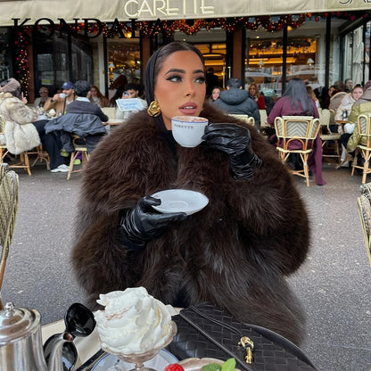 KONDALA Women's Faux Fur Turn-Down Collar Elegant Jacket