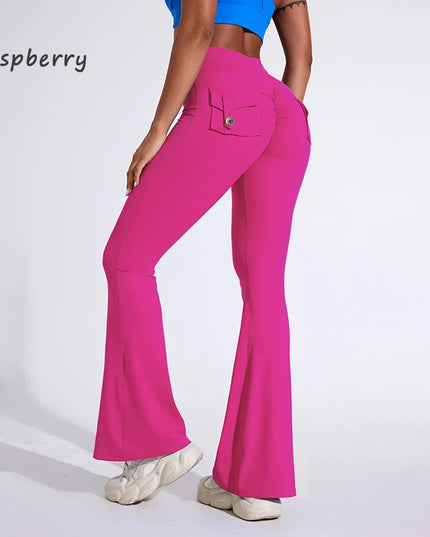 DIAS FIT JOY Women's High-Waisted Pocket Flared Pants | Hip-Lifting, Comfort Fit, Trendy Flared Trousers