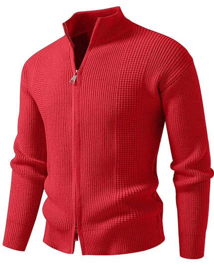 Men's Slim Knit Sweater Jacket with Stand Collar and Zipper