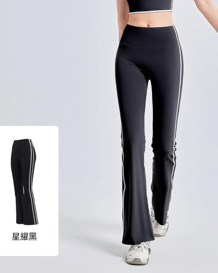 High-Waisted Flared Pants with Stripes, Elastic Fit, and Hip-Lifting Design for Women