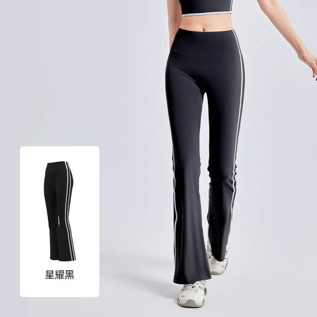 High-Waisted Flared Pants with Stripes, Elastic Fit, and Hip-Lifting Design for Women