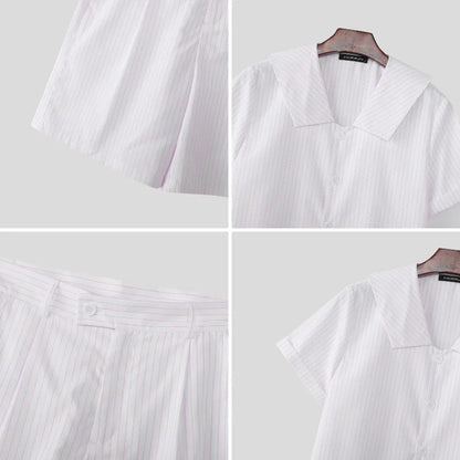 Incerun Men's Two-Piece Striped Short Sleeve Shirt and Shorts Set