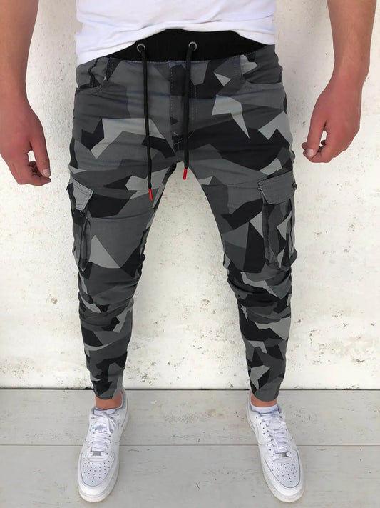 Men's Slim Fit Camouflage & Plaid Drawstring Sweatpants