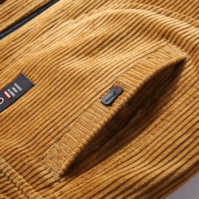 Men's Warm Corduroy Thermal Windbreaker Jacket with Faux Fur Collar