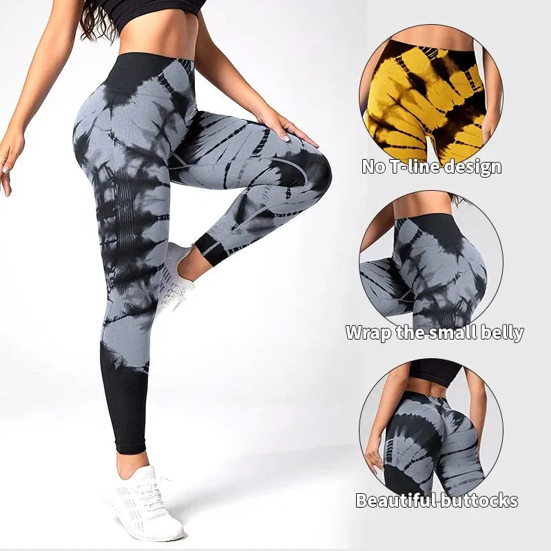 Women's High-Waist Tie-Dye Yoga Pants - Various Colors