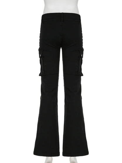 Rockmore Women's Black Slim Skinny Flare Jeans with Metal Zipper - Low-Waisted Fit