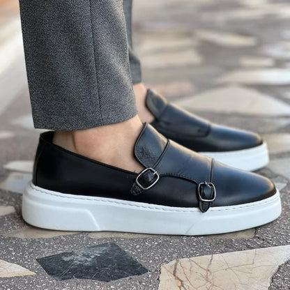 Men's Faux Leather Slip-On Shoes with Double Buckle